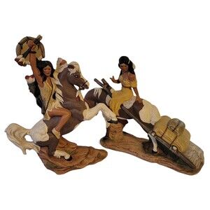 Two Large Ceramic Figurines. Hand Painted in USA. Women on Horseback. See Photos